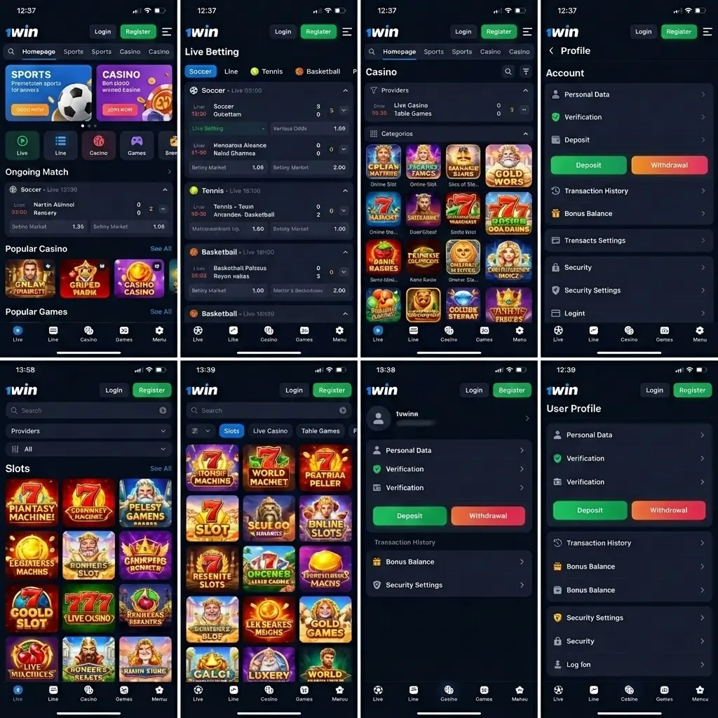 Presentación visual de la interfaz de la app 1win